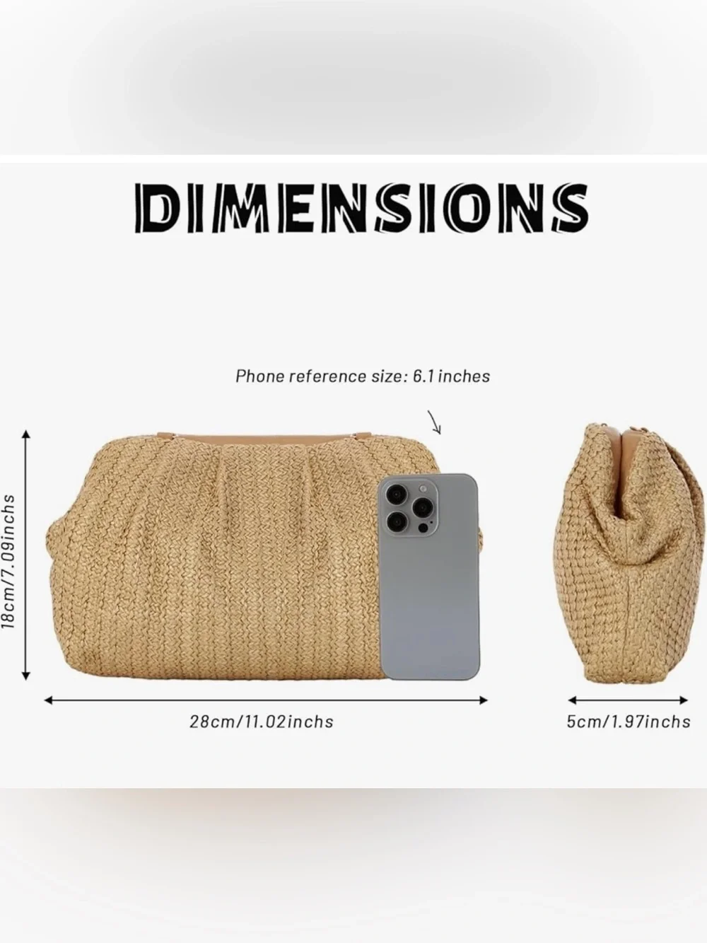 Straw Clutch Purse for Women Summer Beach Bag Dumpling Clutch - Picture 2 of 7